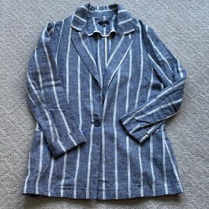DREW Blue and White Striped Linen Blazer